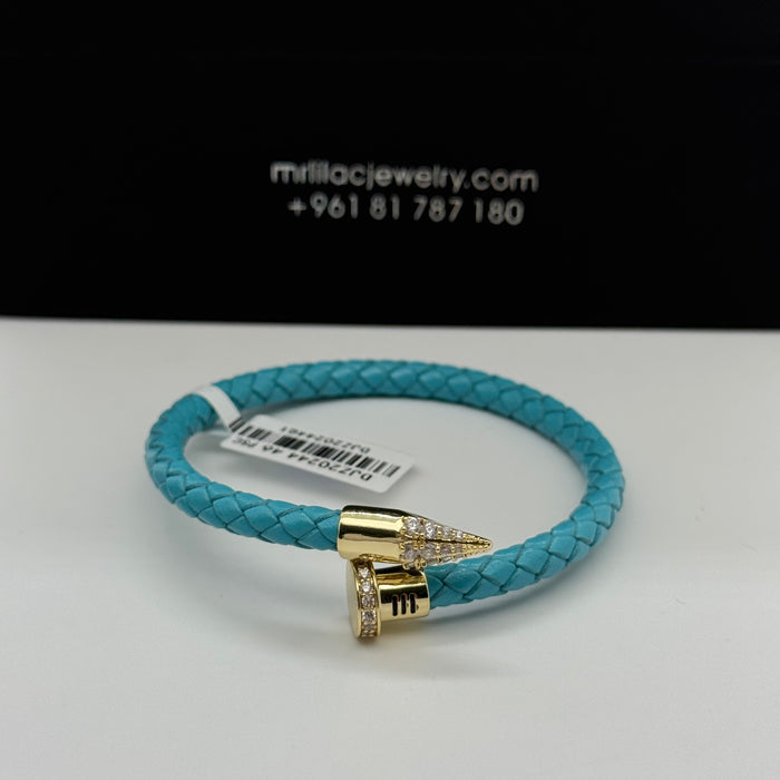 Blue Leather Nailhead Wrap Bracelet