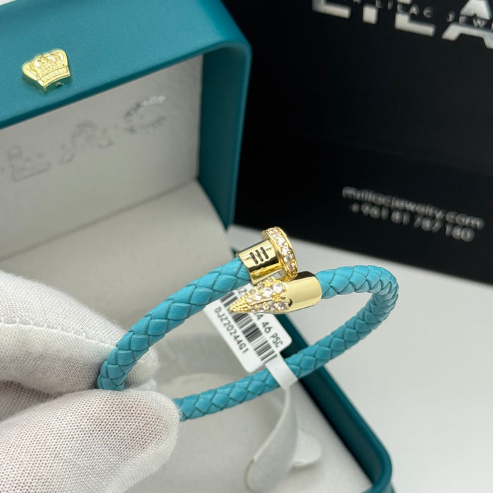 Blue Leather Nailhead Wrap Bracelet