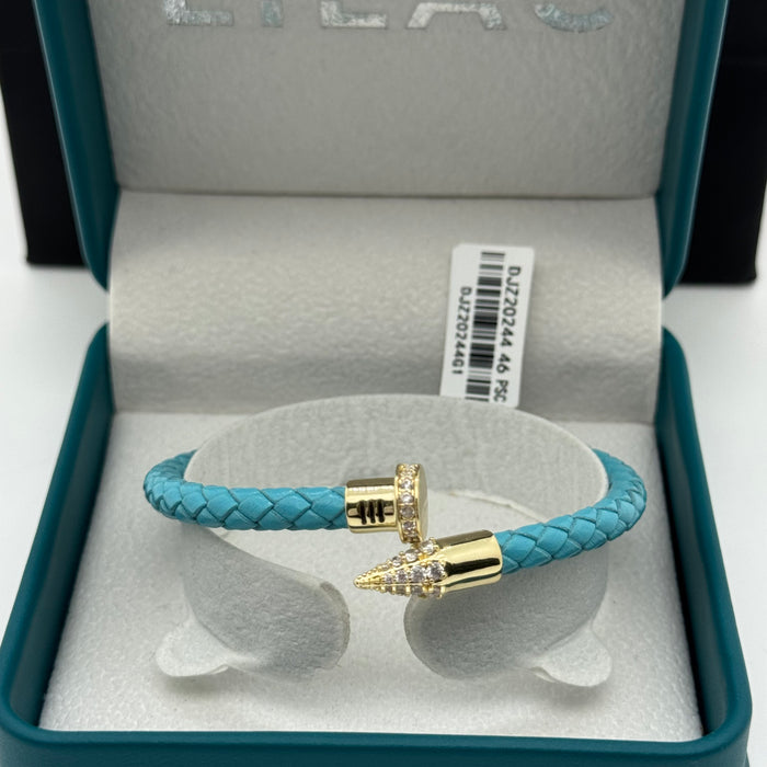 Blue Leather Nailhead Wrap Bracelet