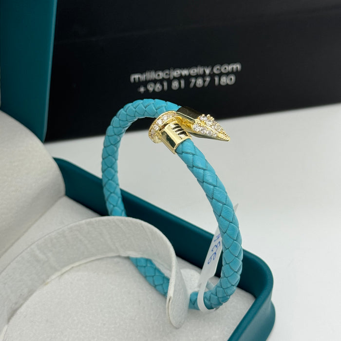 Blue Leather Nailhead Wrap Bracelet