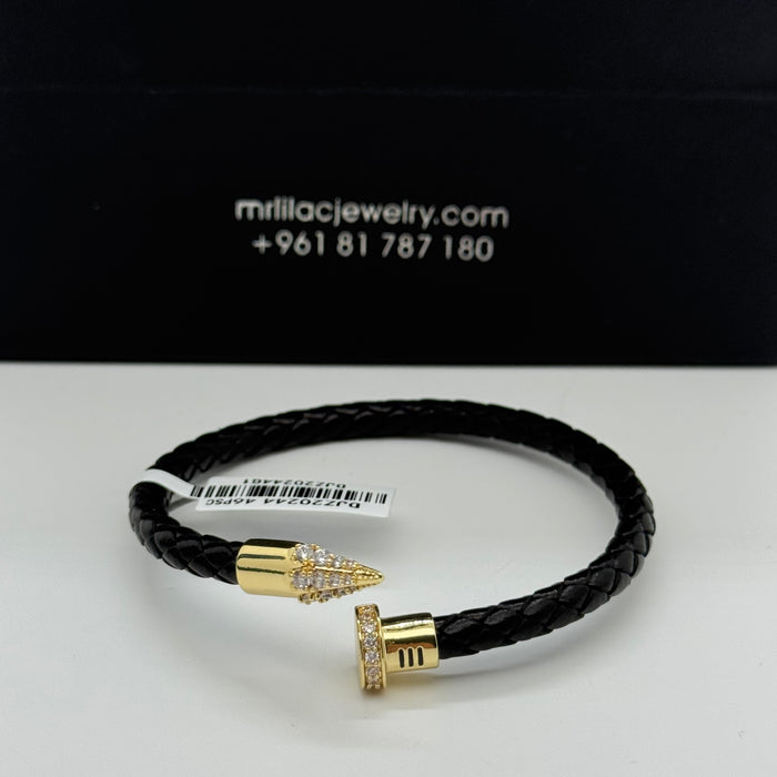 Black Leather Nailhead Wrap Bracelet