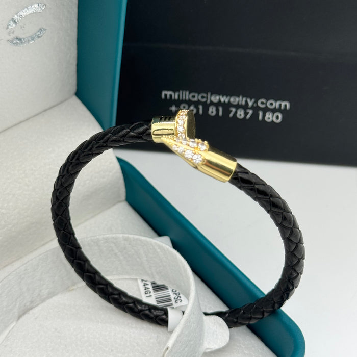 Black Leather Nailhead Wrap Bracelet