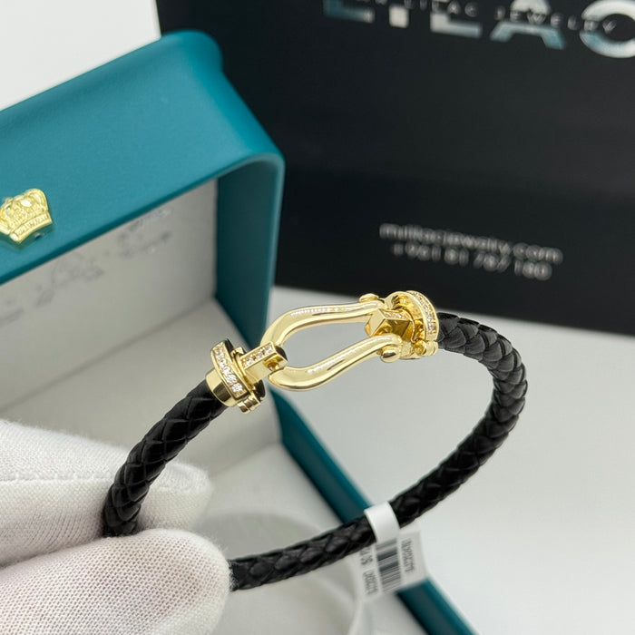 Black Leather Gold Finish Bangle