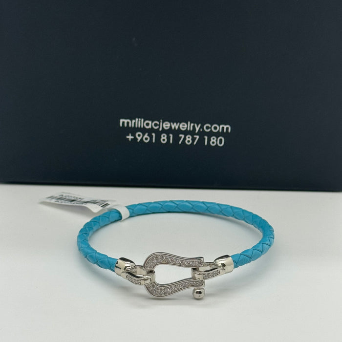 Blue leather Silver Stress Bangle