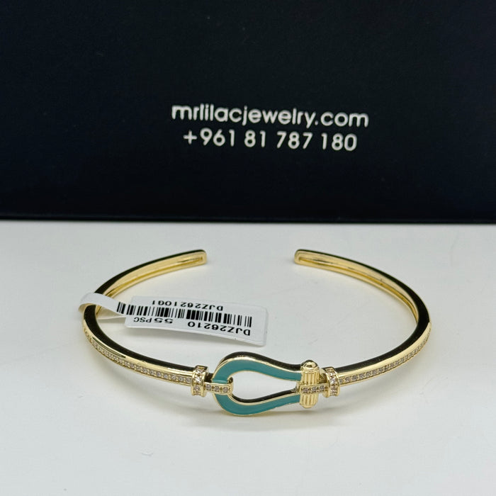 Gold Stress Light Blue Lock Bangle