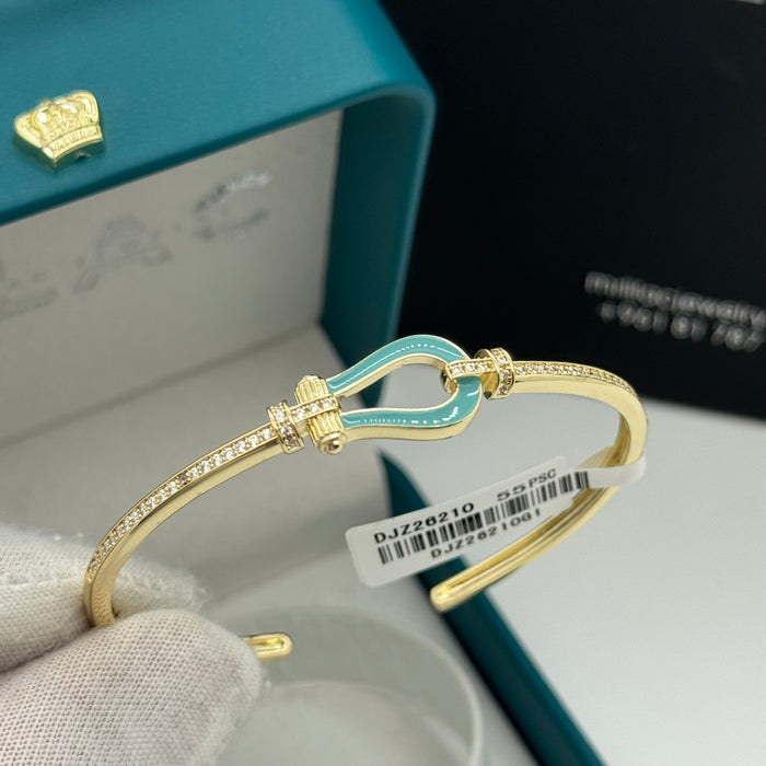 Gold Stress Light Blue Lock Bangle