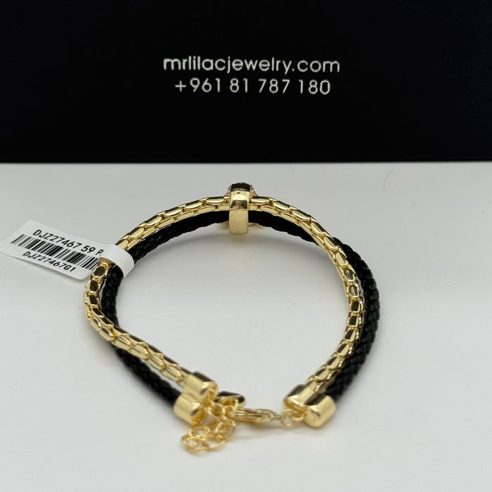 Black Leather matching Gold Steel Bangle
