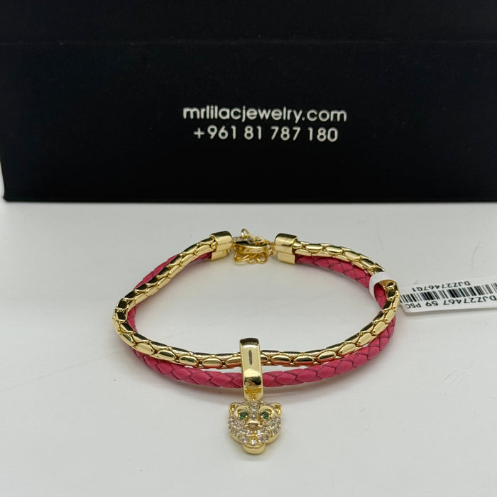 Pink Leather matching Gold Steel Bangle