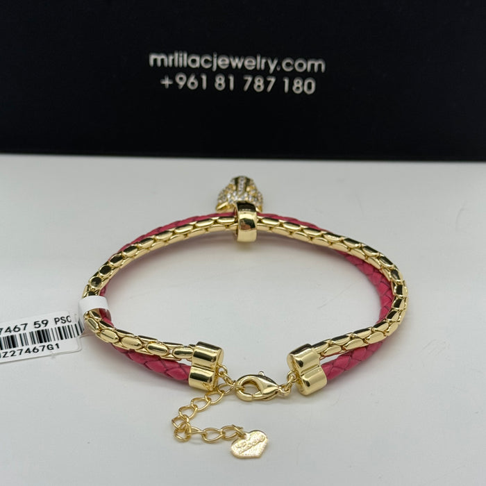 Pink Leather matching Gold Steel Bangle