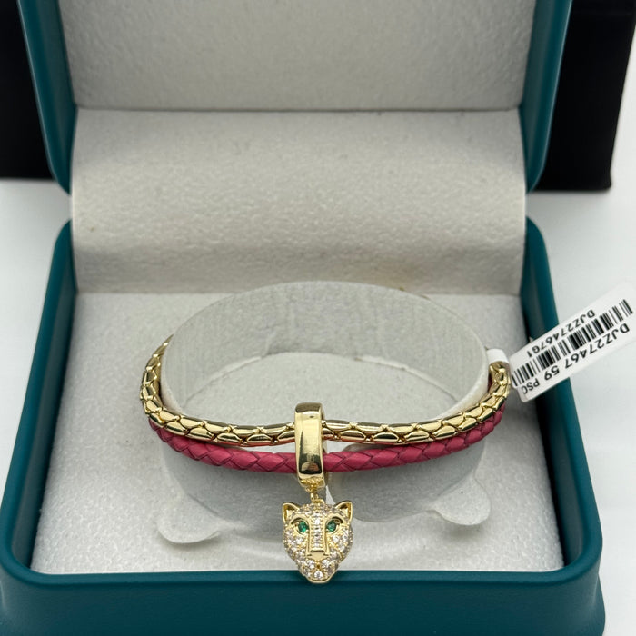 Pink Leather matching Gold Steel Bangle