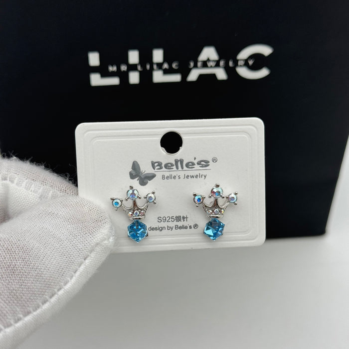 Blue Crown Earring By Swarovski Crystal