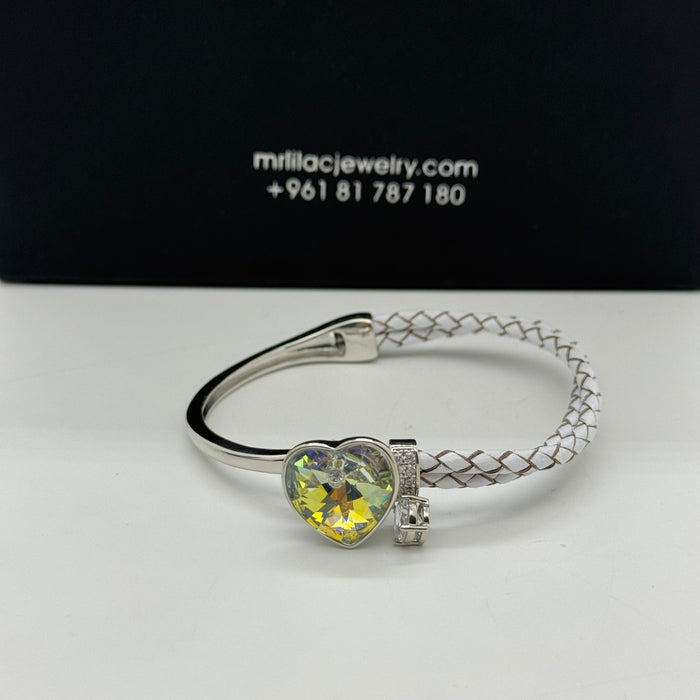 Stainless Steel Half Leather By Swarovski Crystal