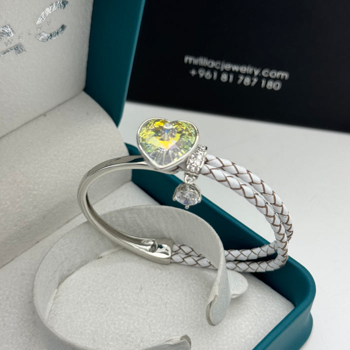 Stainless Steel Half Leather By Swarovski Crystal