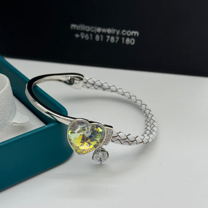 Stainless Steel Half Leather By Swarovski Crystal