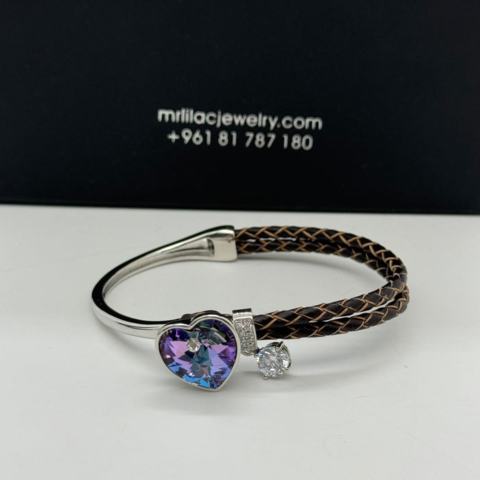 Stainless Steel Half Leather By Swarovski Crystal