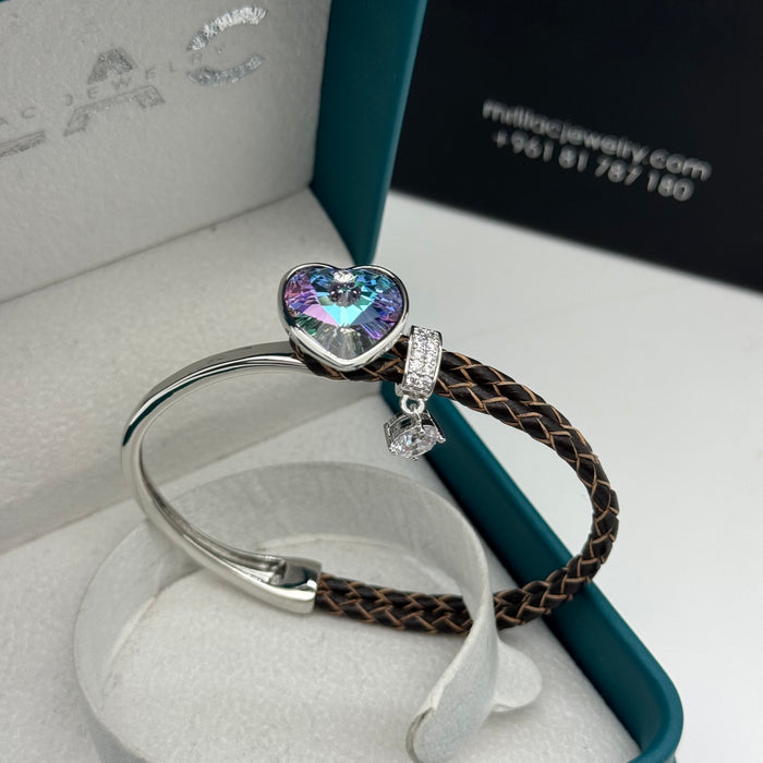 Stainless Steel Half Leather By Swarovski Crystal