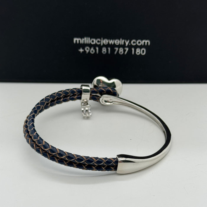 Stainless Steel Half Leather Blue Crystal By Swarovski Crystal