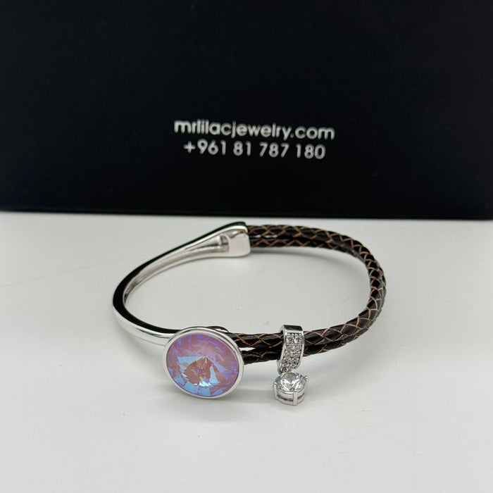 Stainless Steel Half Leather By Swarovski Crystal