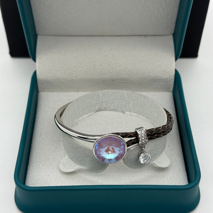 Stainless Steel Half Leather By Swarovski Crystal