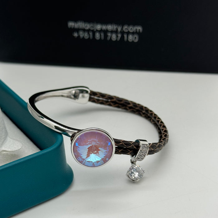 Stainless Steel Half Leather By Swarovski Crystal