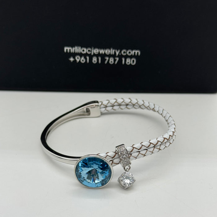 Stainless Steel Half Leather blue Crystal By Swarovski Crystal