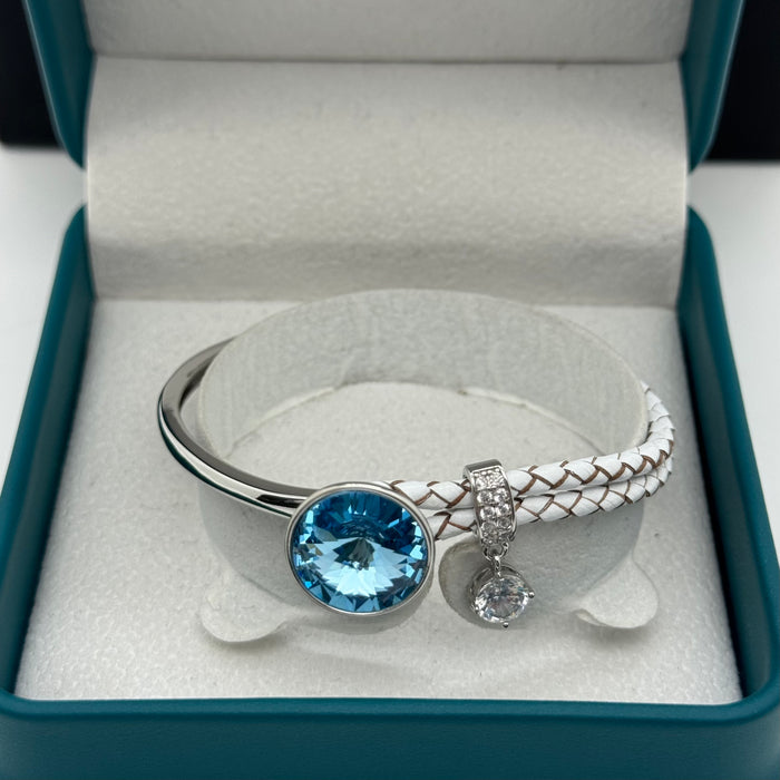 Stainless Steel Half Leather blue Crystal By Swarovski Crystal