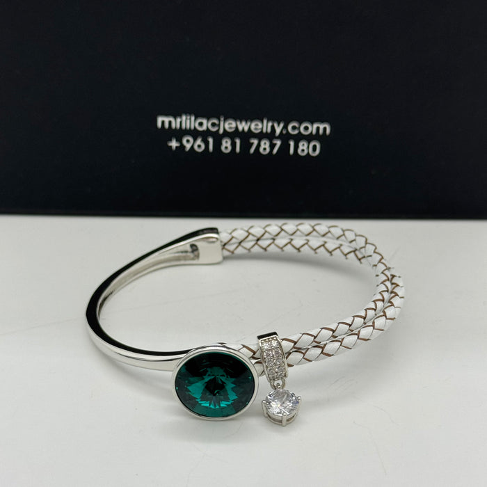 Stainless Steel Half Leather blue Crystal By Swarovski Crystal