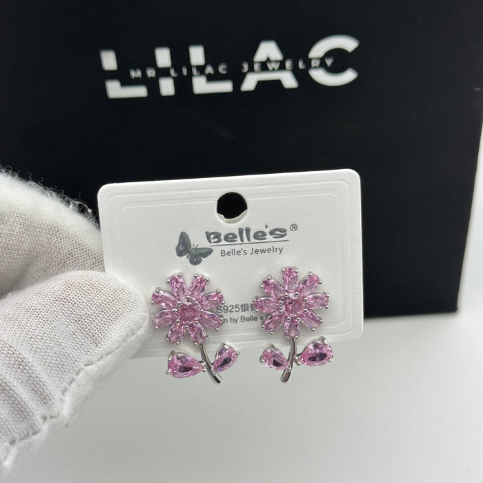 Pink Rose Earring By Swarovski Crystal