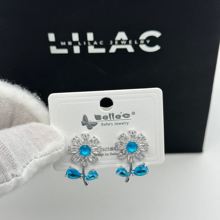 Blue Rose Earring By Swarovski Crystal