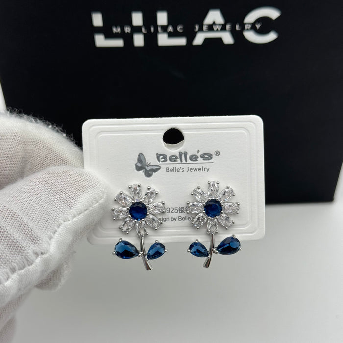 Dark Blue Rose Earring By Swarovski Crystal