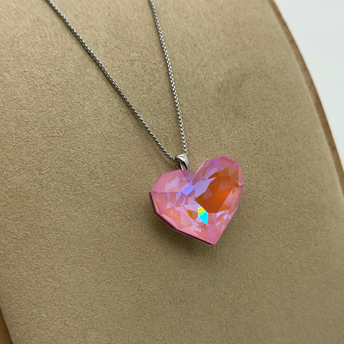 Pink Heart Crystal Necklace By Swarovski Crystal
