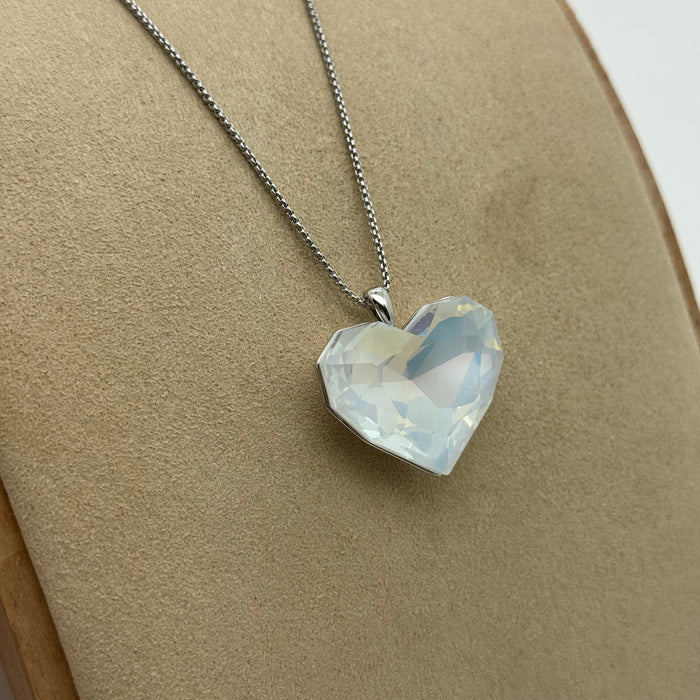 White Crystal Heart Necklace By Swarovski Crystal