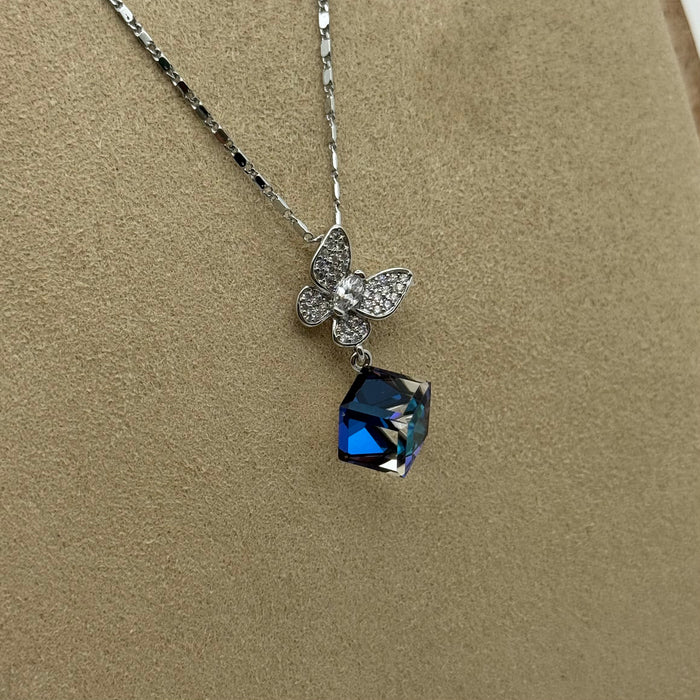 Elegant Blue Crystal Necklace By Swarovski Crystal