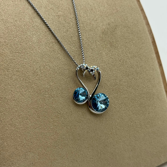 Double Blue Crystal Necklace By Swarovski Crystal
