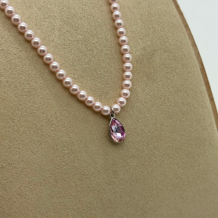 Rose Pink Crystal Necklace By Swarovski Crystal