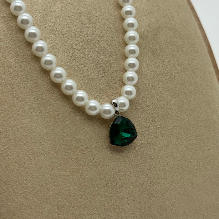 Dark Green Crystal Necklace By Swarovski Crystal