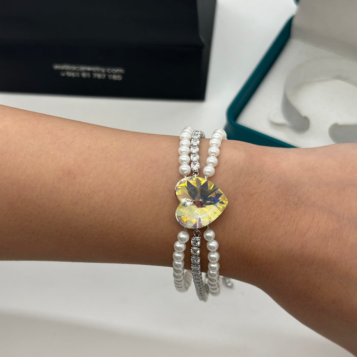 Swarovski Heartshine Pearl Bracelet – Yellow Crystal Elegance