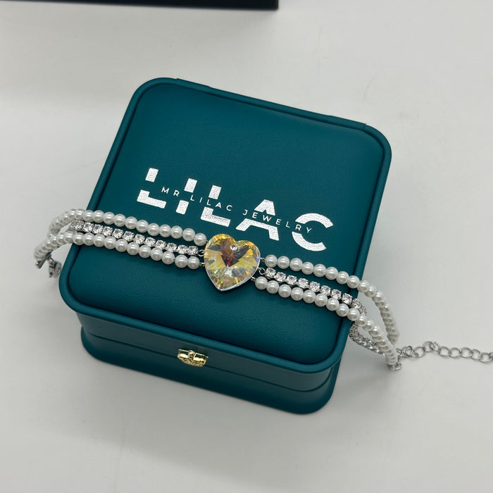 Swarovski Heartshine Pearl Bracelet – Yellow Crystal Elegance