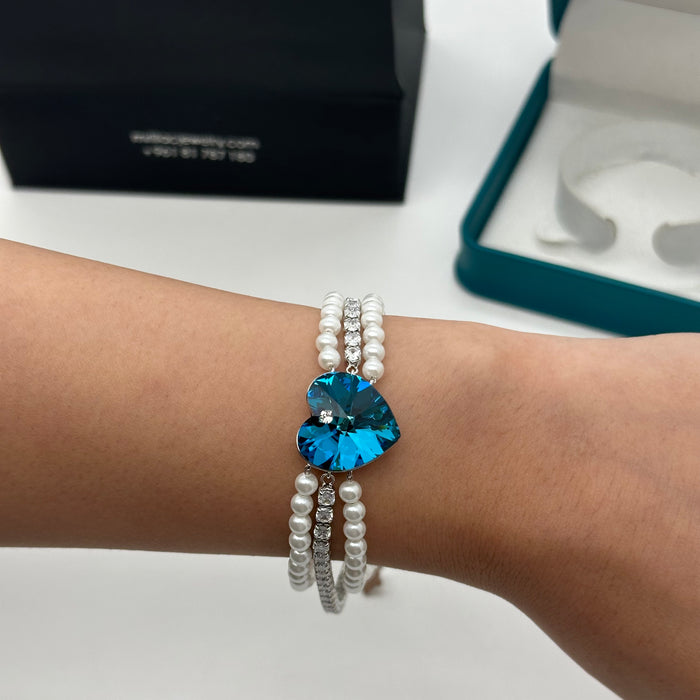 Swarovski Heartshine Pearl Bracelet – Yellow Crystal Elegance