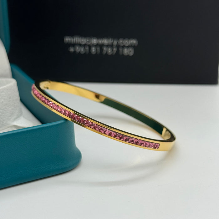 Elegant Gold-Plated Bangle With Crystal Inlay