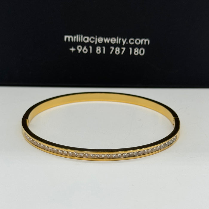Elegant Gold-Plated Bangle With Crystal Inlay