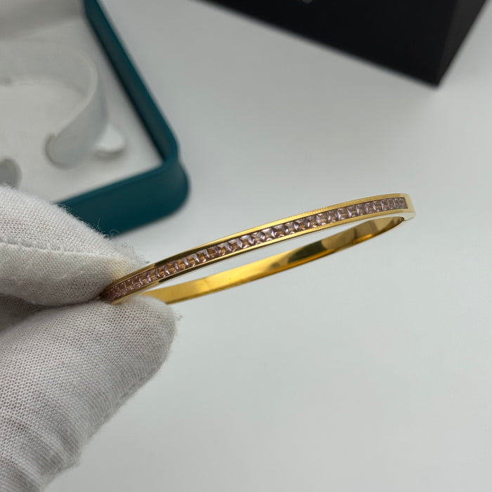 Elegant Gold-Plated Bangle With Crystal Inlay