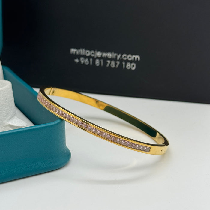 Elegant Gold-Plated Bangle With Crystal Inlay