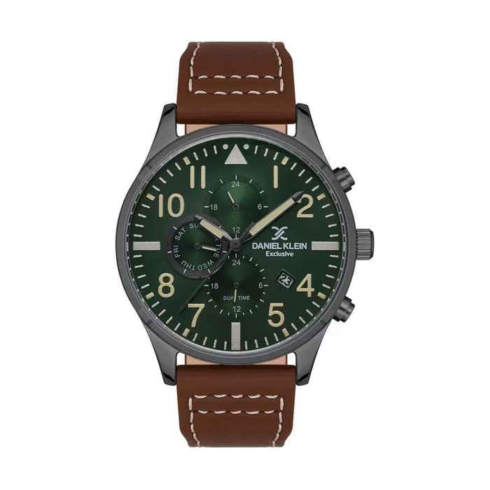 Daniel Klein Exclusive Leather Analogue Green Dial Men's Watch-DK. 1.13389-3