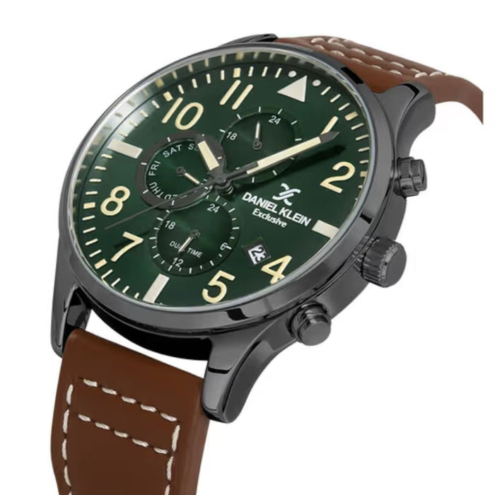Daniel Klein Exclusive Leather Analogue Green Dial Men's Watch-DK. 1.13389-3