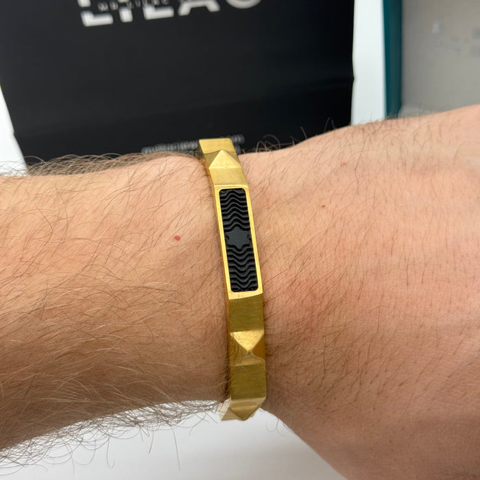 Montblanc Men's Geometric Gold Bracelet – Black Inlay Detail