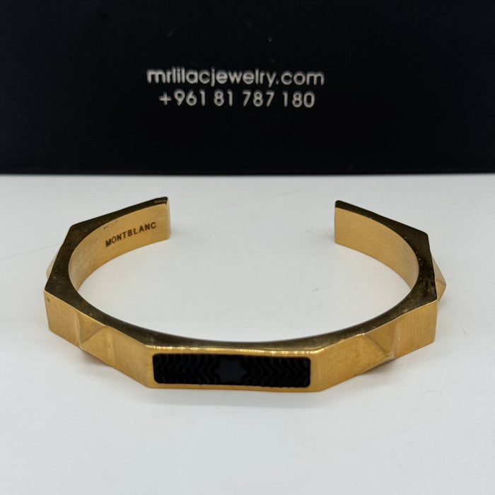 Montblanc Men's Geometric Gold Bracelet – Black Inlay Detail