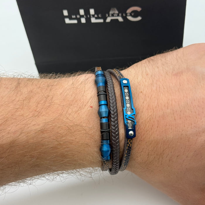 Louis Vuitton-Inspired Blue Accent Leather Bracelet – Multi-Strand Design