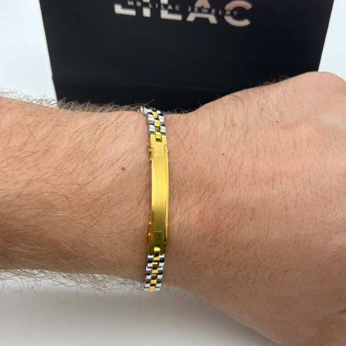 Men’s Two-Tone Stainless Steel Bracelet – Gold Center Plate Design