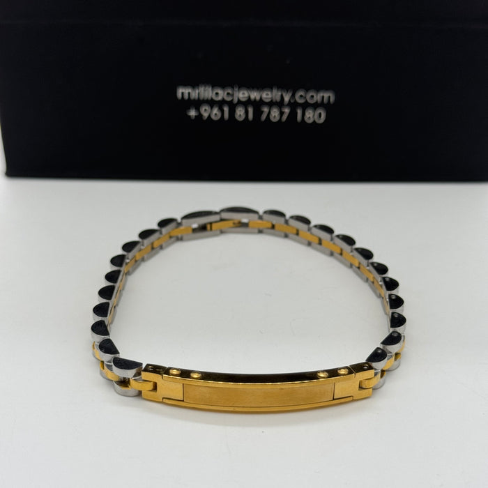 Men’s Two-Tone Stainless Steel Bracelet – Gold Center Plate Design